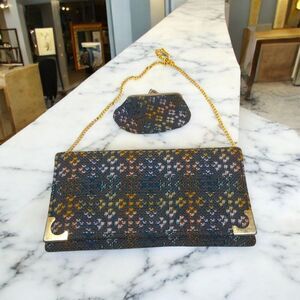 Vintage Welsh Wool Tapestry Clutch & Coin Purse Set With Gold Chain Handcrafted